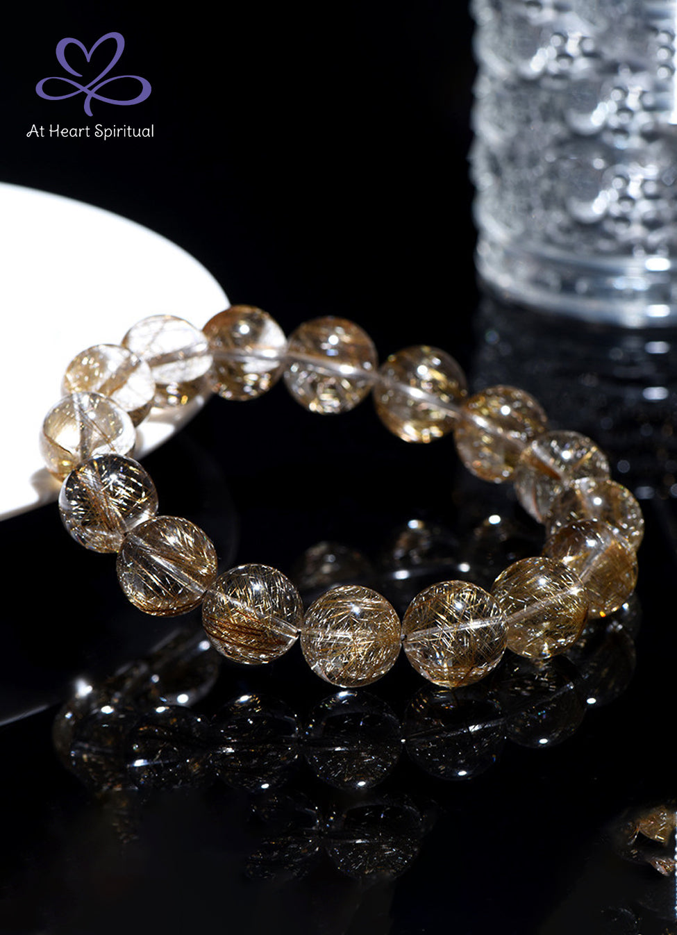 Natural Silver Rutilated Quartz Bracelet, Golden Energy