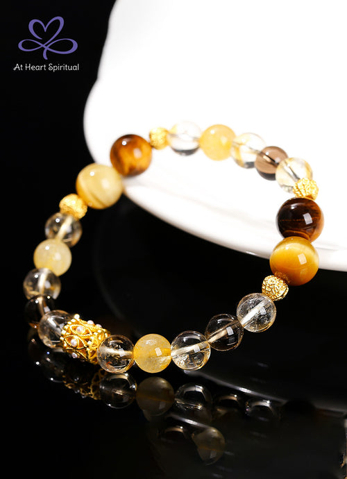 Citrine + Tiger's Eye Bracelet,Earth Energy,8MM+10MM