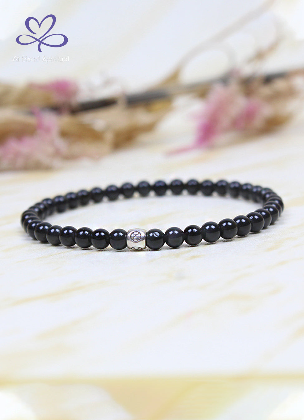 Natural Black Obsidian Bracelet, 4MM,Water Energy