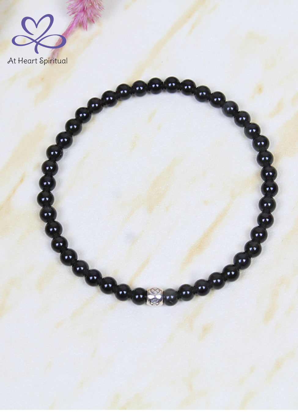 Natural Black Obsidian Bracelet, 4MM,Water Energy