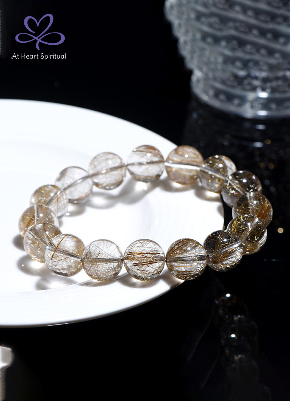 Natural Silver Rutilated Quartz Bracelet, Golden Energy